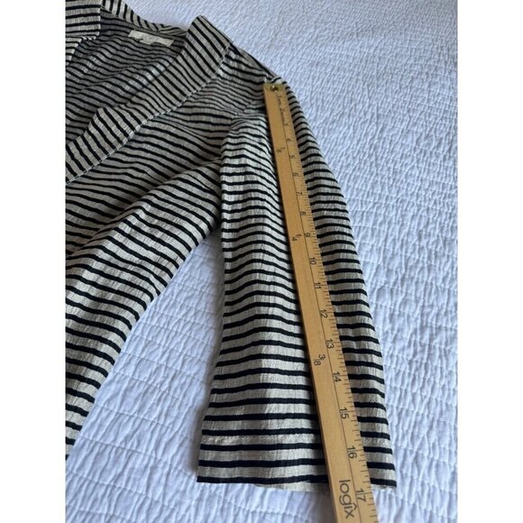 Ann Taylor Loft Striped Open Front Linen Jacket SZ 2 Career Office Collar - Picture 6 of 11